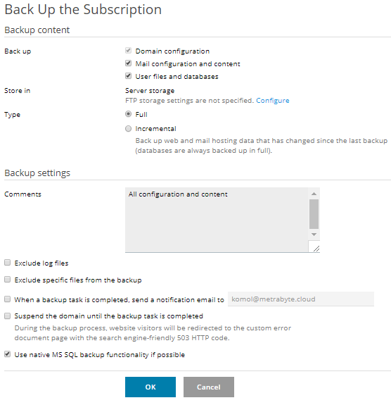 วิธี Backup สำรองข้อมูลบน Plesk Control Panel : 4 select option like image and click ok